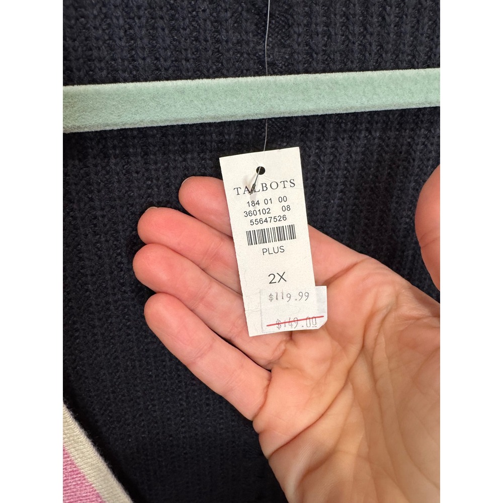 Talbots cable knit tipped Cardigan Sz 2X NWT Navy Pink‎ - Picture 6 of 8